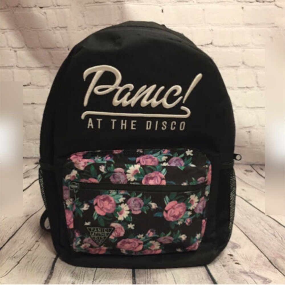 Panic At The Disco Embroidered Black Floral Backpa